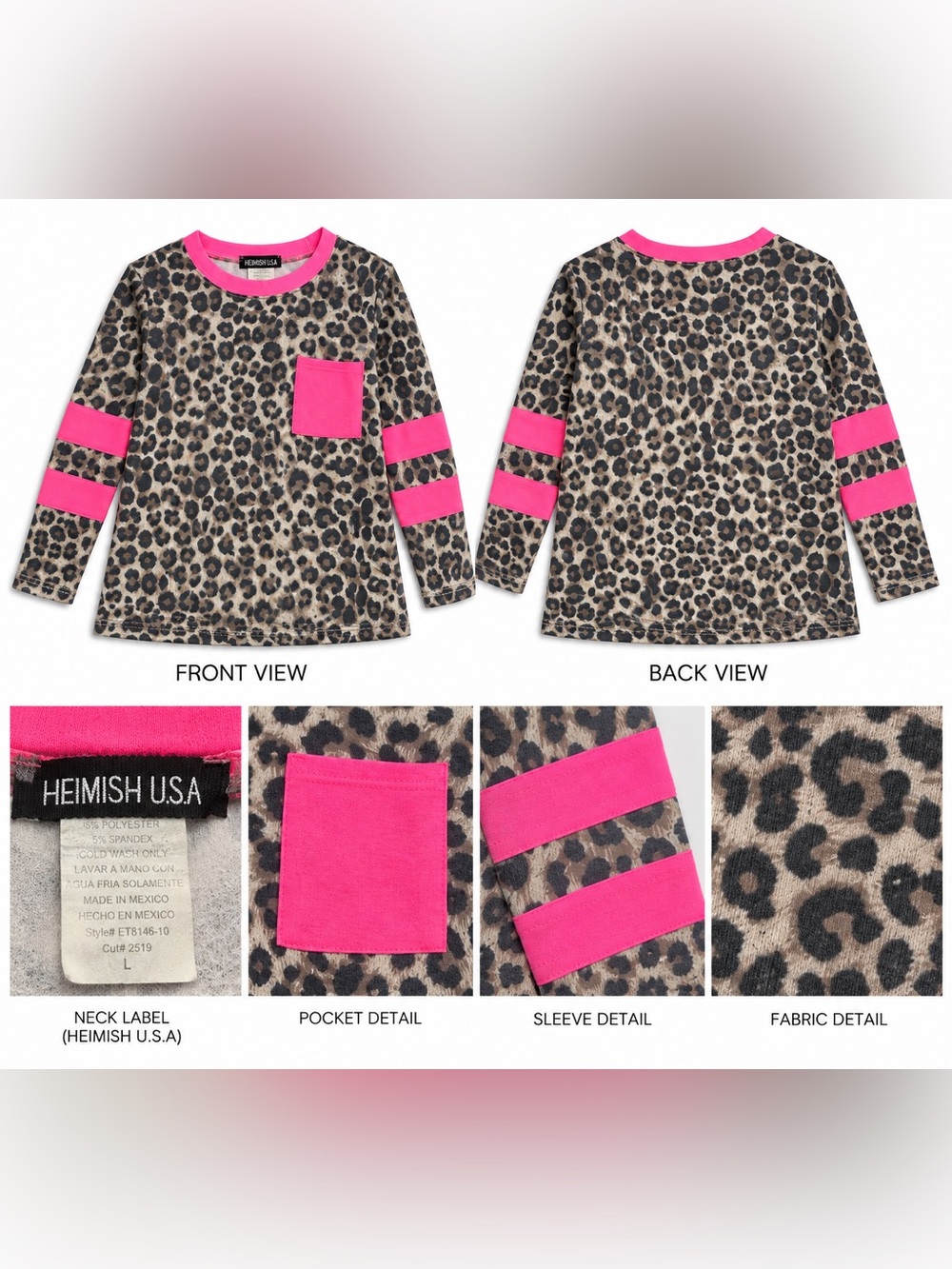 HEIMISH USA Leopard Print Neon Pink Top – Women’s L